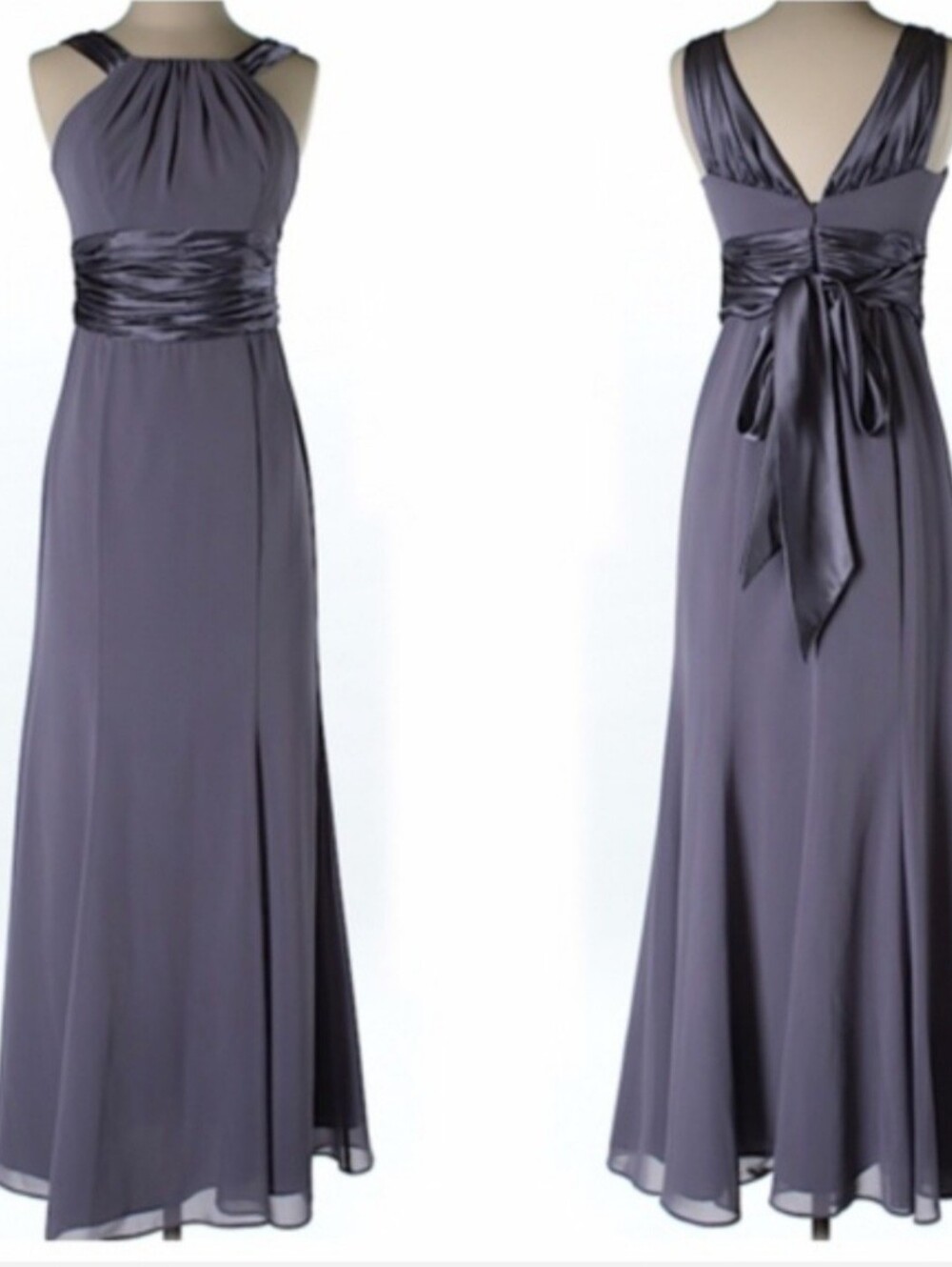 David's Bridal Mother Of The Bride Gray  Floor-Length Satin/Chiffon Dress- Sz 18